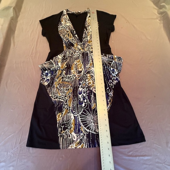 BCBGMaxAzria Short Sleeve V-neck Jersey Draped Black Midi Dress Size Large - Picture 10 of 11